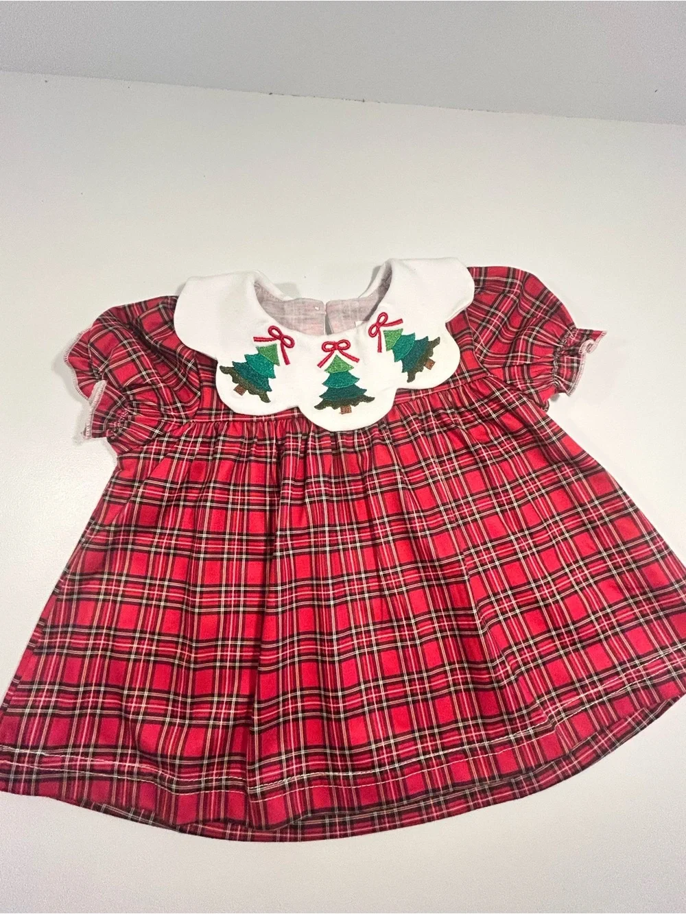 Miss Sew It All Baby Girl 3-6M Christmas Plaid Bloomer Set Embroidered Collar